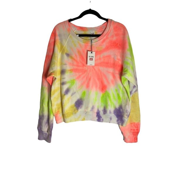 NWT RE/DONE x Hanes Classic Raglan Crewneck Neon Spiral Tie Dye-sz Large - Picture 4 of 9